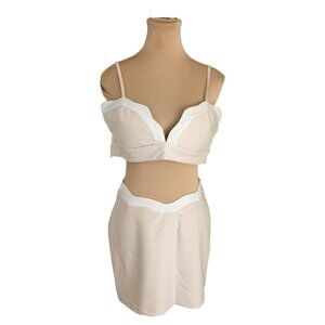 Emma Rose X Beginning Boutique Two Piece Skirt Top Light Beige Sz T - 8 B - 10